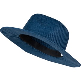 styleBREAKER Women's Panama Sun Hat Made of Paper Straw, Foldable Crushed Hat with Wide Brim, Summer Fedora Hat for Beach and Festival, darkblue, Unit size
