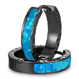 Wikinger Creolen Ohrringe Silber 925, Nordische Rune Schwarz Huggie Opal Ohrringe Viking Schmuck Geschenk für Männer Frauen