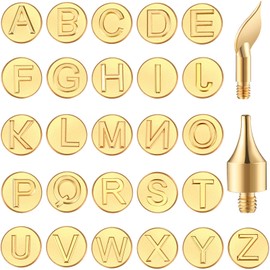 Honoson 28 Pcs Wood Burning Letter Tips Stamps Kit Tool, Letter Copper Mold Carving Lowercase Alphabet Branding Personalization Set for Craft DIY Embossing Carving Wood Burning Stencil Kit Hobby Tool