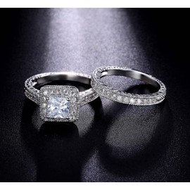 ZDIFDIC Wedding Ring Sets Promise Ring Couples Bridal Sets for Women 925 Sterling Silver Ring, Cubic Zirconia CZ 2pieces Engagement Band Stackable Ring Set (6#)