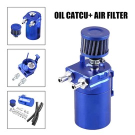 Towwoo Oil Catch Can, 300 ml Aluminium Car Reservoir Tank, Universal Air Oil Seperator with Air Filter, Hose and Other Accessories (Blue)