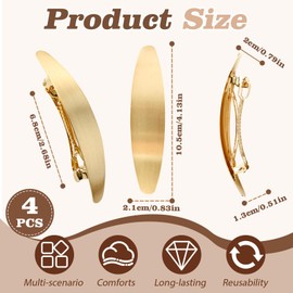BangBoom 4 Pieces 3 Inch French Oval Hair Barrettes for Women, Vintage Metal Large Barrettes Clips, Non-Slip Alloy Spring Formal Hair Accessories for Wedding Prom Long Thick Hair (Gold)
