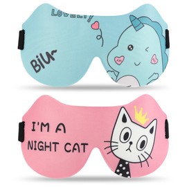 SacJkt Kids Sleep Mask, 3D Sleeping Masks, Pack of 2 Sleep Masks for Kids, Eye Masks for Sleeping with Adjustable Headband, Soft Blackout Sleeping Mask for Napping, Travel（Blue+ Pink）