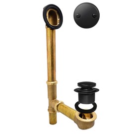 Westbrass D325-20G-62 14" 20 Gauge Brass Bath Waste & Overflow Assembly with Tip-Toe Drain Plug and 2-Hole Faceplate, Matte Black