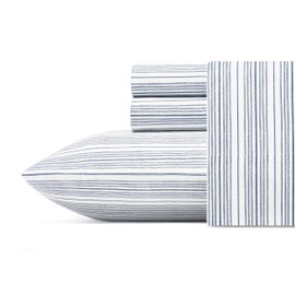 Nautica | Percale Collection Sheet Set-100% Cotton, Crisp & Cool, Lightweight & Moisture-Wicking Bedding, Full, Beaux Stripe