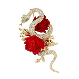 Luxurious 14K Gold Serpentine Brooch with Emerald Gemstones, Elegant Moissanite Corsage with Rosettes, Glittering Brooch Shawl Buckle Accessory (Red)