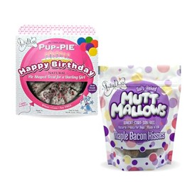 The Lazy Dog Cookie Co. - Original Pup-Pie - Happy Birthday Dog Treat for a Darling Girl with Bag of 5oz Bacon Flavor Mutt Mallows
