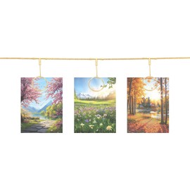 uxcell Steel Wall Hanging Photo Display Cable Wire Rod with 12 Round Clips, 5Ft Hanging Picture Frames Collage Wall Decor for Hanging Photos Notes Postcard Art Gold