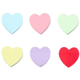 Loopunk 6 Packs Heart Shaped Kraft Paper Sticky Notes Self-Stick Blank Book Tabs Paper Markers Sticky Notes Pad 100 Sheets(Blue Green Red Yellow Pink Purple)