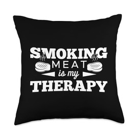 Funny Meat Smoker Therapy Grill BBQ Barbecue Cook Grilling Throw Pillow