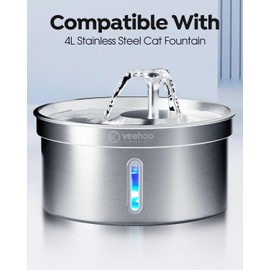 Veehoo 12 Pack Replacement Filters & 12 Pack Pre-Filter Sponges Set for 135oz 304 Stainless Steel Cat Water Fountain, 6 Months Set of Replacement Filters for Cat Fountain