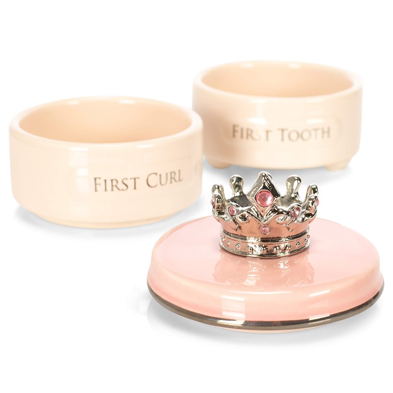 DEMDACO First Tooth and Curl Pink Ceramic Stoneware Children's Stackable
