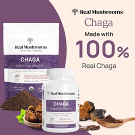Real Mushrooms Chaga Capsules - Organic Mushroom Supplement with Chaga Extract - Chaga Mushroom Powder for Digestion, Energy, & Immune Support - Vegan Mushroom Extract, Non-GMO, 300 Caps