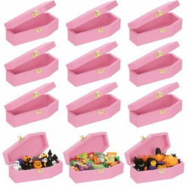 Thyle 9 Pcs Mini Halloween Wood Coffin Box Bulk 6 Inch Small Wooden Coffins Unfinished Funeral Box for Candy Treat Goth Jewelry Gift Party Favors Decorations (Pink)