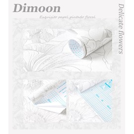 Dimoon 393"x17.3" Peel and Stick Wallpaper Floral Contact Paper Flower Modern White Gray Wallpaper Boho Removable Wall Paper Self Adhesive Contactpaper for Cabinets Drawers Bedroom Thicken Vinyl