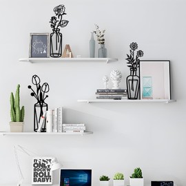 3 Pieces Metal Flower Wall Art Decoration, Black Tulip Wire Iron Decor, Black Metal Wall Art, Black Flower in Vase Wire Wall Hanging Decor for Living Room Bathroom Bedroom Patio Balcony Kitchen