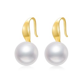 10k Gold Pearl Drop Earrings for Women Dangle, Fine Jewelry Gifts for Her (Freshwater Cultured Pearl 9mm)