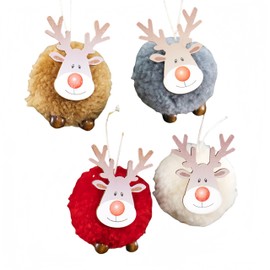 Felt Reindeer Christmas Ornaments Hanging Decorations for Christmas Tree, 4pcs Soft Felt Wooden Reindeer Ornaments, Cute Reindeer Figurine Xmas Tree Ornaments with Cord for Party Holiday(Large)
