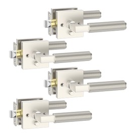 FILTA 4 Pack Brushed Nickel Privacy Door Handles, Knurled Door Levers Interior Brushed Nickel Door Lever Bathroom Door Knobs Heavy Duty Square Door Lock