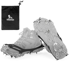 HIKEMAN Ice Cleats Traction - Removable Ice Snow Grips Non-Slip Snow Shoe Spikes, 19 Spikes Crampons for Boots for Walking, Jogging, Climbing and Hiking (Black, L)