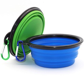 Comsun 2-Pack Collapsible Dog Bowl, Foldable Expandable Cup Dish for Pet Cat Food Water Feeding Portable Travel Bowl Blue and Green