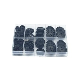 LannuMet 100pcs Black Round Sewing Buttons 4-Hole Craft Resin Buttons for Sewing Art DIY Decoration,5 Sizes Mixed,with Storage Box