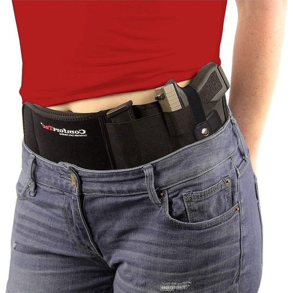 ComfortTac Gun Holsters for Concealed Carry - Ultimate Belly Band Pistol Holster for Men & Women, Belt Compatible with Smith and Wesson, Shield, Glock - Firearm Accessories, Black