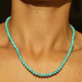 SA Natural Blue Turquoise Choker Dainty Necklace Round 3mm Beads Healing Gift Woman