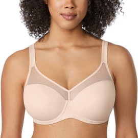 DELIMIRA Women's Plus Size Bra Full Coverage T Shirt Lightly Padded Sheer Underwire Support Bras Beige 40E