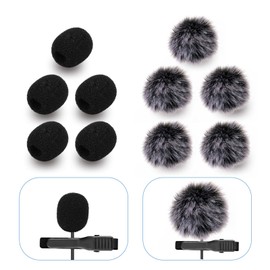 Microphone Cover Furry Windscreen & Foam Cover Set for Lavalier Lapel Microphone Microphone Cover Professional Lapel Headset Windscreen Foam Cover Set