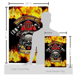 USBrotherhood Bravery Firefighter Garden House Flag Set Armed Forces Firefrighter Fireman Fire Department Rescue Red Line Hero Support Decoration Banner Small Yard Gift Double-Sided, Made in USA