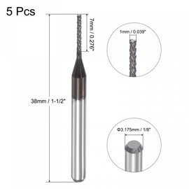 sourcing map End Mill CNC Router Bits, 1mm x 7mm 1/8" Shank Diamond Film Coated Carbide Engraving Bit Milling Cutter Left Hand for PCB Plastic Fiber Wood 5pcs
