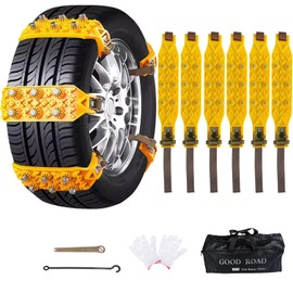 6 Pack Universal Tire Chains,Emergency Portable Snow Chains Suitable for Car, Truck, and SUV, Zip Tie Tire Chains, Adjustable Thickened Snow Tyre Chains for Tire Widths 165-265mm (6 Pack Yellow)