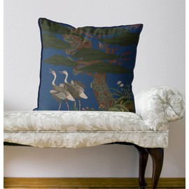 Kelly Stevens-McLaughlan, Crane Garden 1 Chinoiserie on Blue Cushion / Pillow Cover, Zippered Base, Full Piping, 18 Inches x 18 Inches