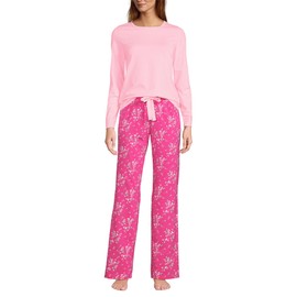 Lands' End Women's Long Sleeve Knit Sleep Set Apple Blossom Snow Drop Floral Regular Large