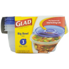 Glad Ware Big Bowl Containers with Lids, Round Size, 3 ct, 48 ounce