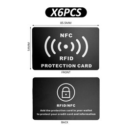 SLEEKEE 6 Pcs NFC Block Cards, RFID Protection Cards, Blocking Cards, RFID Encapsulation Cards, 5.4 cm × 8.55 cm, black, Casual