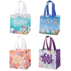 AUXHCYL 4 Pack Easter Gift Bags for kids, Non-Woven Easter Egg Hunt Bags with Handles, Reusable Easter Basket for easter treats，Egg Hunt Party Supplies