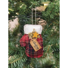 Christmas Wish Primitive Plaid Mitten Ornament
