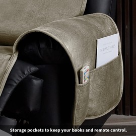 STONECREST Recliner Chair Cover, Water Resistant Faux Leather Slipcover, Stay in Place (Fawn Grey, 23" Regular Recliner)