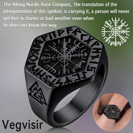 Stainless Steel Nordic Rings for Men Vegvisir Pirate Compass Finger Charms Size 10