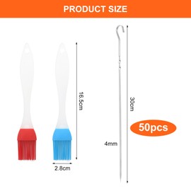 APOMOONS 50 Stück Grillspieße Edelstahl mit 2 Silikon Grillbürste, 30cm Flacher Schaschlikspieße Edelstahl, Wiederverwendbare Kebab Spieße Grillen, Grill Spieße mit Rutschfester Spirale