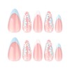 MouyouGlow Short False Nails, Almond White French Baby Blue Flowers