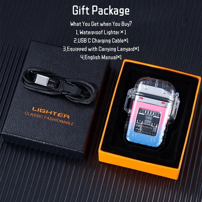 COMANYI Electric Lighter Waterproof Transparent Plasma Arc Lighter with LED