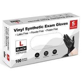 Schneider Black Vinyl Synthetic Exam Gloves, 4 Mil, Large, Disposable Gloves Latex-Free, Plastic for Medical, Cooking, Cleaning, and Food Prep, Surgical Powder-Free, Non-Sterile, 100-ct Box (L)