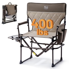 Timber Ridge Aluminum Camping Directors Chair with Side Table Pocket, Portable Folding Chair, Heavy Duty Lawn Chair for Fishing Trip Picnic Concert Outdoor 400lbs, Tan