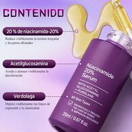 2PC 20% Niacinamide Vitamin B3 Concentrated Serum, Srum Antienvejecimiento, Serum Facial con Niacinamida, Extracto de T Verde,Minimiza los Poros, Inhibe la Melanina