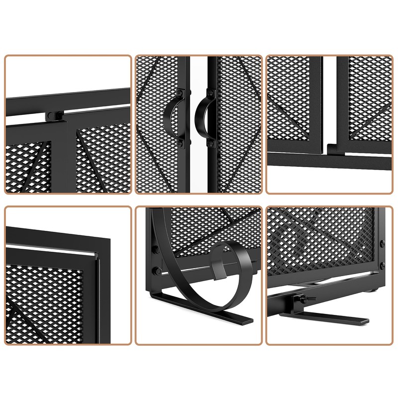 Fire Beauty Fireplace Screen with Hinged Doors Cast Iron Border