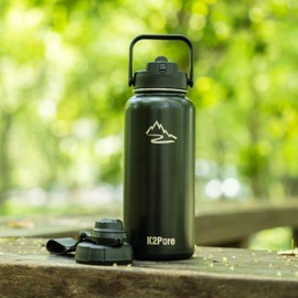 K2 Pure By K2Outdoor 32oz Double Wall Stainless Steel Vacuum Insulated Bottle - Durable Design & Strap for Easy Carrying, Stay Hydrated, Perfect for gym sessions, hikes, work, or casual outings