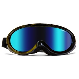 GloFX Blue Mirror Ski Goggles - Futuristic Reflective Glasses, Full-Face Design, Comfortable Foam Padding, Adjustable Strap, UV Protection, Perfect for Raves & Festivals